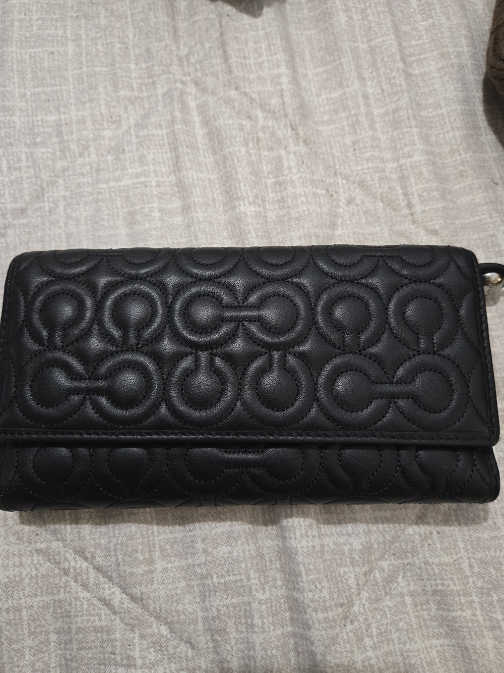 Black Quilted Coach C Pattern Women's Wallet Clutch